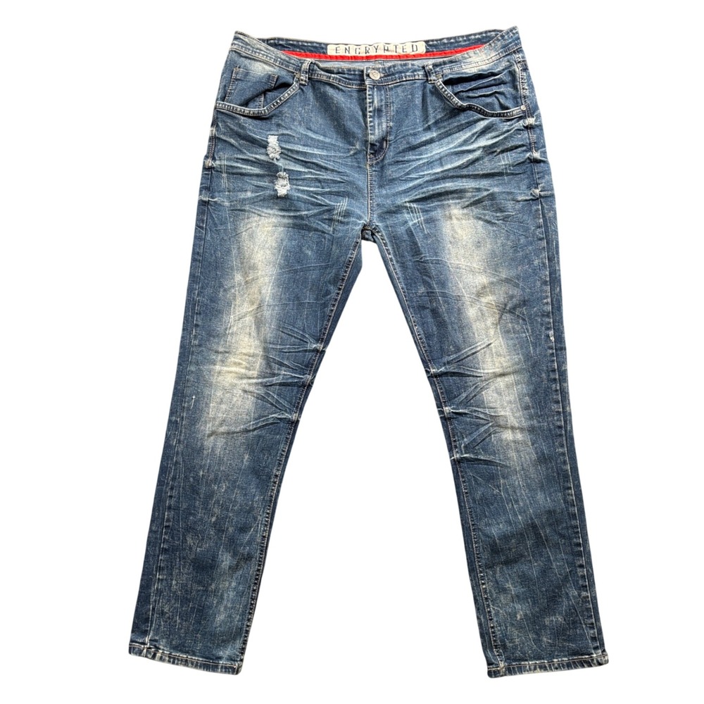 Encrypted Jeans Mens 42 Blue Distressed Whiskered Straight Leg Denim Streetwear